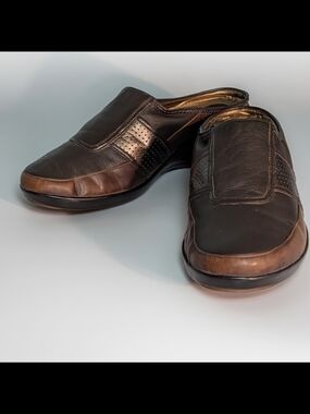 Cole Haan Nike Air Brown & Gold Leather Slip-On Comfort Mules Size 8